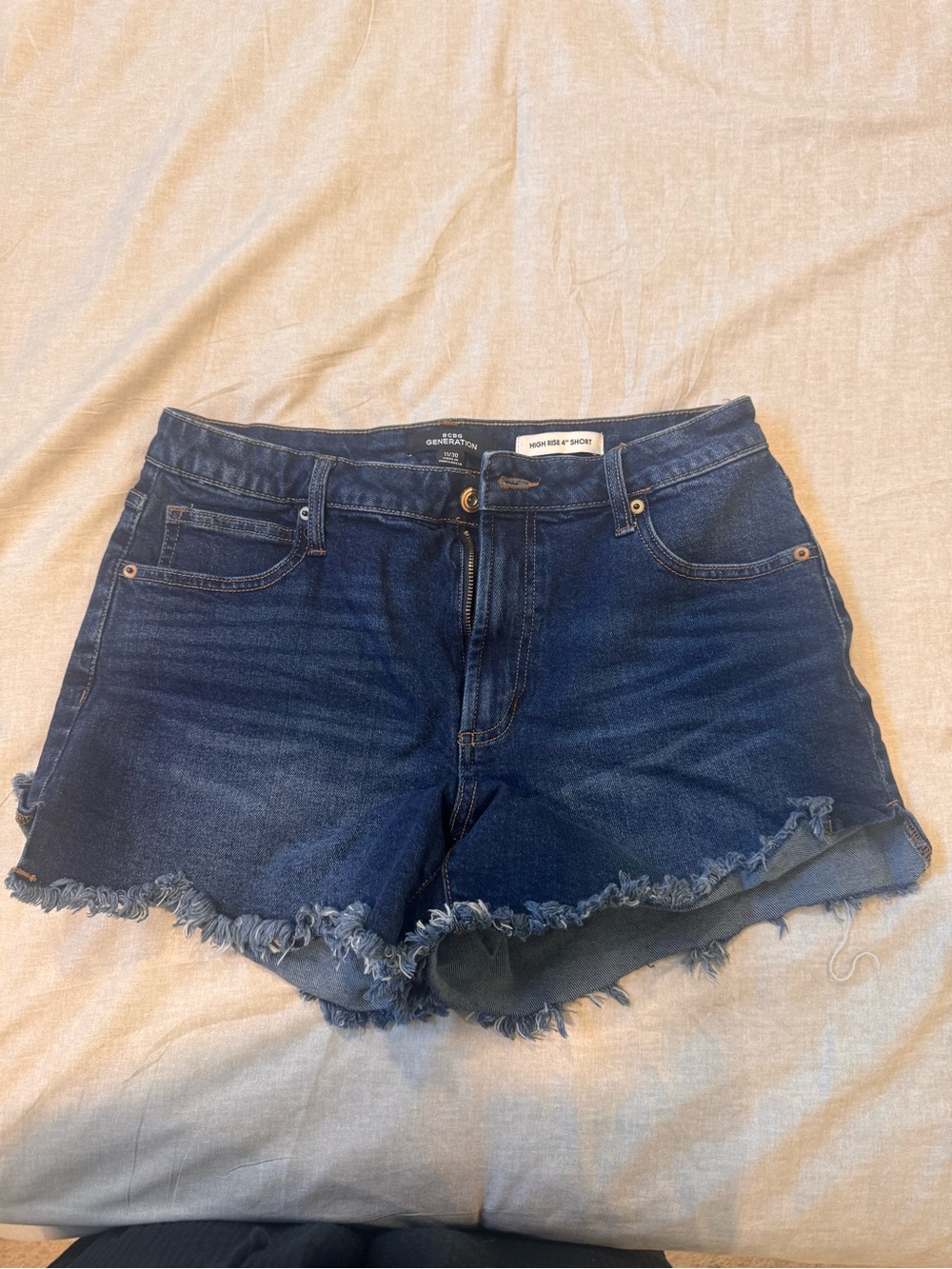BCBG Dark Indigo Frayed Hem Denim Shorts